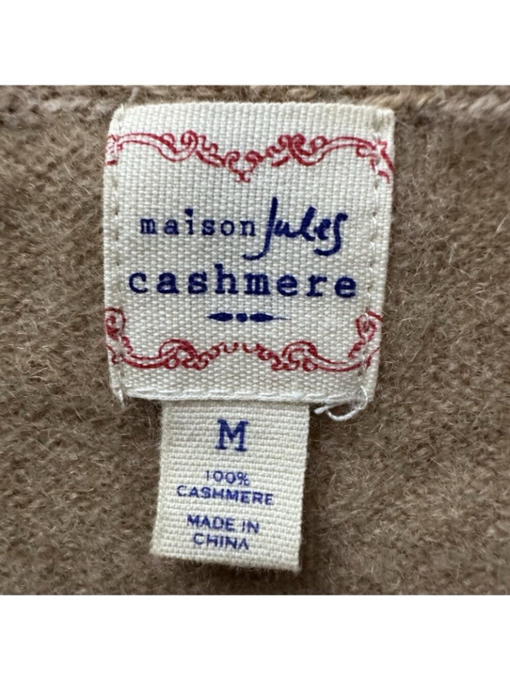 Maison Jules 100% Cashmere Sweater Tan Pocket Pullover Women’s M FLAWED - Picture 7 of 9